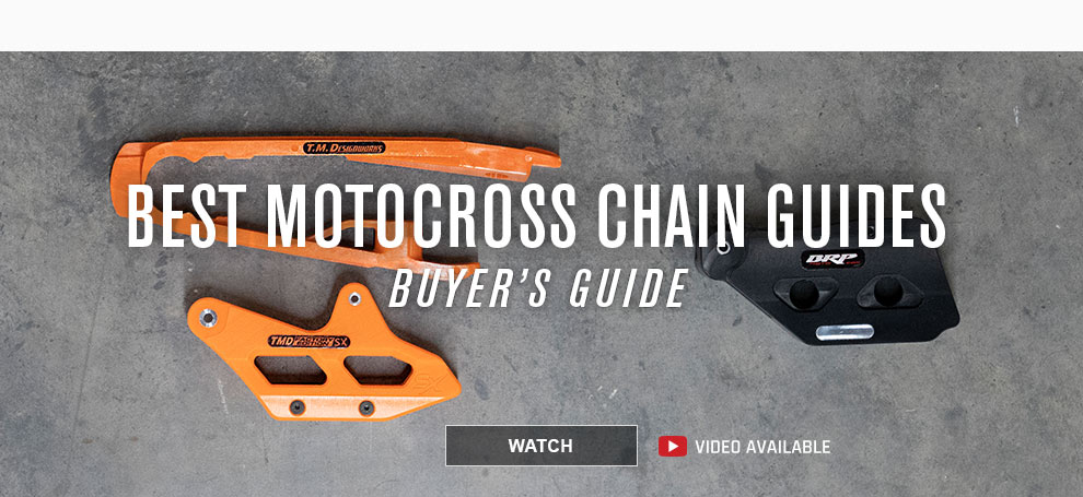 Best motocross chain guides. Buyers guide. Link, watch. Video available. A display of three different chain guides on concrete. 