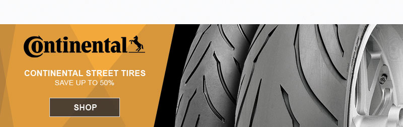 Continental street tires, save up to 50 percent. Link, shop. Two street tires shown next to each other. 