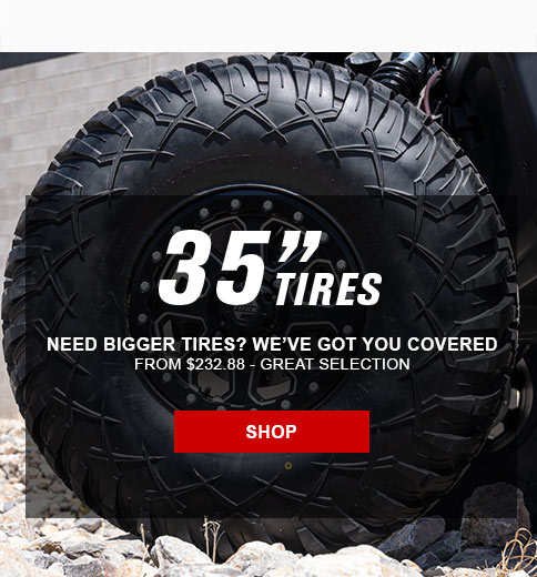 35 inch tires. Need bigger tires, we have got you covered. From 232 dollars and 88 cents – great selection. Link, shop. Background filled with a single tire. 