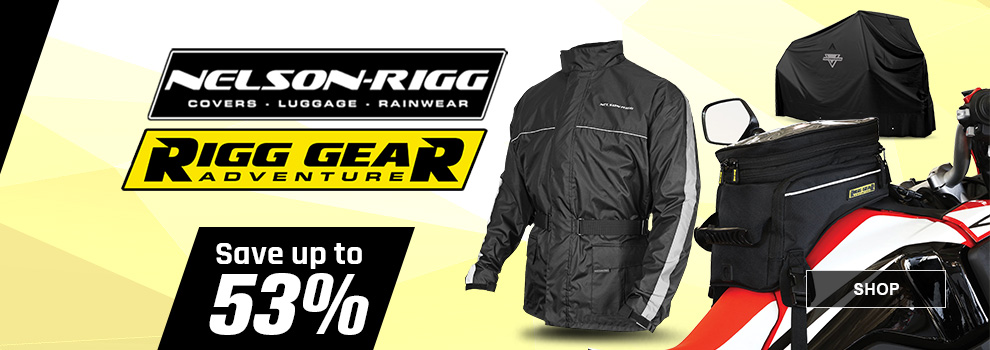 Nelson-Rigg, Covers, Luggage, Rainwear, Rigg Gear Adventure, Save up to 53 percent, a rain jacket, a tank bag installed on a motorcycle, and a cover installed over a motorcycle, link, shop