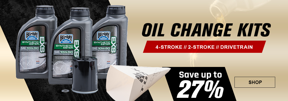 Oil Change Kits, 4-Stroke, 2-Stroke, Drivetrain, Save up to 27 percent, some Bel-Ray oil, an oil filter, crush washer and a paper funnel, link, shop