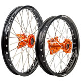 Tusk Impact Complete Front and Rear Wheel Black Rim/Silver Spoke/Orange Hub