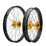 Tusk Impact Complete Front and Rear Wheel Black Rim/Silver Spoke/Yellow Hub